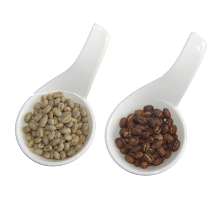 Papua New Guinea Peaberry coffee green and light roasted